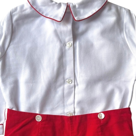 Anavini Smocked Button-On Shortall Outfit Firetruck 2 - Picture 5 of 6